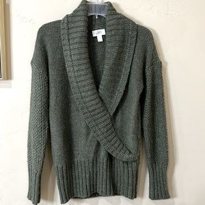 Loft Sweater Surplice Neckline Cross Over Shawl Collar Green Women’s Sz L